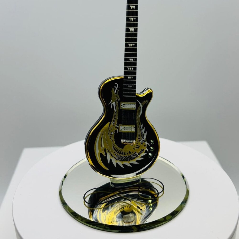 Dragon Guitar Glass Figurine Fantasy Music Decor Guitar Collectible